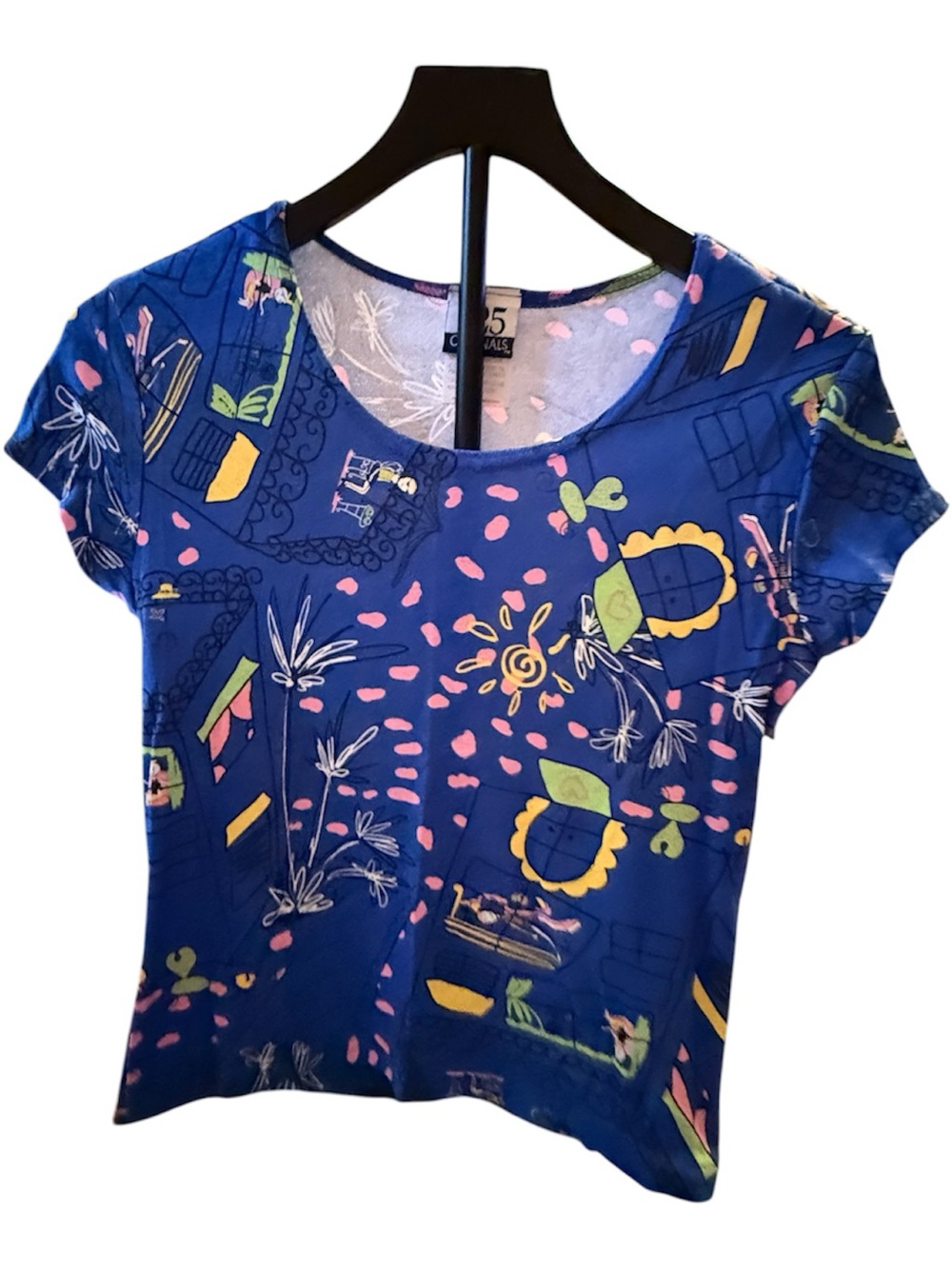 4/$45- 725 Originals Blue Abstract Print Cotton Short Sleeve Top Women’s Medium